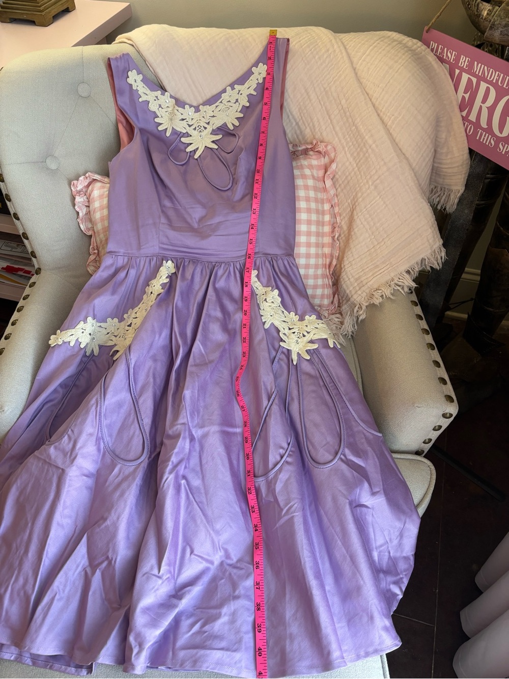 Tatyana Lavender Dress with Cream Lace Applique - Picture 7 of 7